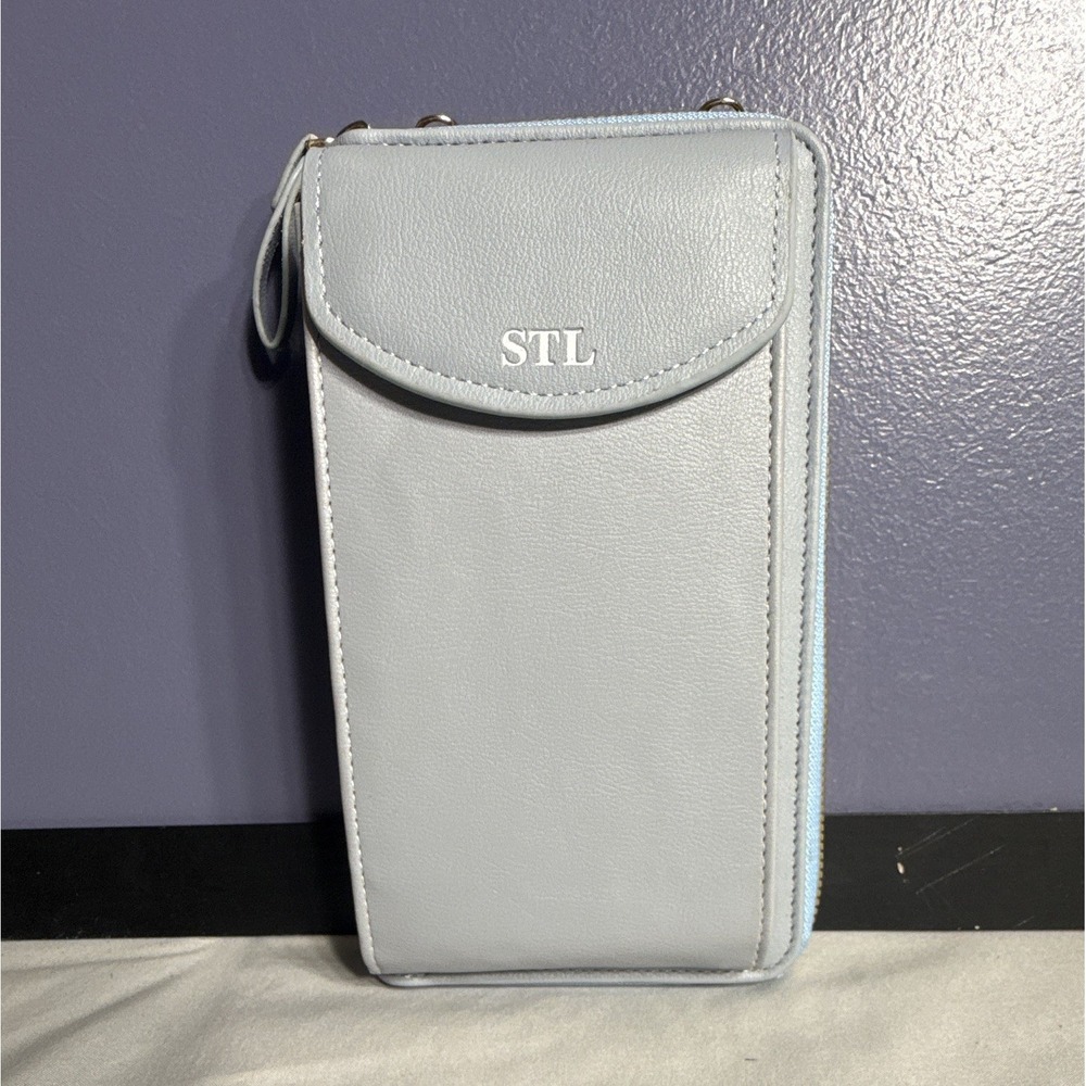 STL Light Blue Solid Zip-Around Wallet w/ Zipper, Logo & Credit Card Slots